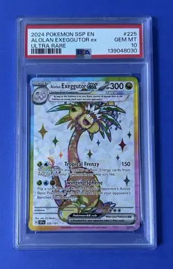 2024 Pokemon SSP EN Alolan Exeggutor ex Ultra Rare #225 PSA 10 GEM MT - Image 1