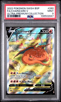 2022 POKEMON SWSH BLACK STAR PROMO #260 FULL ART/CHARIZARD V PSA 9 - Image 1