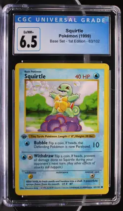 Pokemon ~ Base Set 1st Edition Shadowless ~ Squirtle ~ CGC 6.5 ~ EX/NM+ - Image 1
