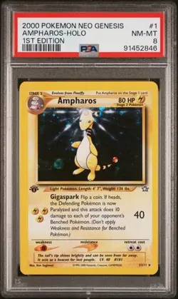 2000 POKEMON NEO GENESIS 1ST EDITION #1 AMPHAROS HOLO PSA 8 NM-MT - Image 1