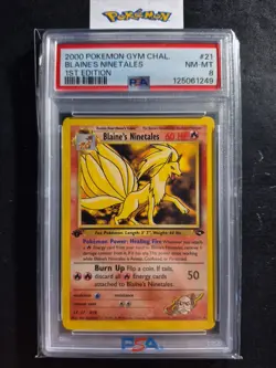 First Edition 2000 Pokemon Gym Challenge 21/132 Blaine's Ninetales PSA NM-MT 8 - Image 1