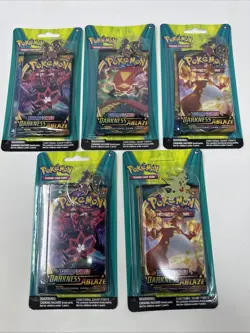 Pokemon Blister Booster! 5 Packages, each package comes w/ 1 pin and 2 TCG packs - Image 1