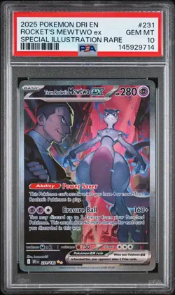 2025 Pokemon Destined Rivals Rocket's Mewtwo EX Special Illustration Rare PSA 10 - Image 1
