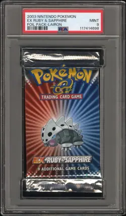 2003 NINTENDO POKEMON EX RUBY & SAPPHIRE BOOSTER PACK LAIRON PSA MINT 9 - Image 1
