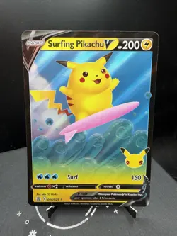 Pokemon TCG SWSH Celebrations Surfing Pikachu V 008/025 Ultra Rare Holo NM! - Image 1