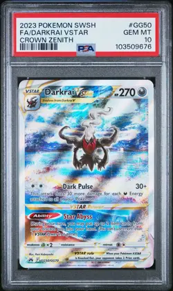 PSA 10 Darkrai VSTAR GG50 Crown Zenith Galarian Gallery Ultra Rare Pokemon Card - Image 1