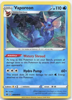 Vaporeon Promo SWSH: Sword & Shield Promo Cards SWSD Water Holofoil SWSH072 NM - Image 1