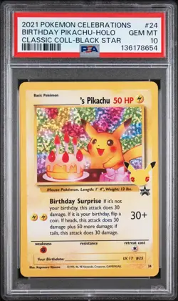 Pokemon Birthday Pikachu Holo Promo 24/53 PSA 10 Celebrations Classic Collection - Image 1
