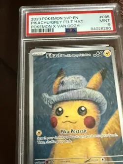 Pokemon Pikachu 2023 Van Gogh Grey Felt Hat #085 PSA 9 - Image 1