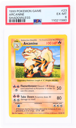 1999 Pokemon Base Set Arcanine Shadowless #23 PSA 6 - Image 1