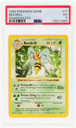 1999 Pokemon Base Set Beedrill Shadowless #17 PSA 5 - Image 1