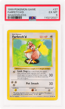 1999 Pokemon Base Set Farfetch'D Shadowless #27 PSA 6 - Image 1