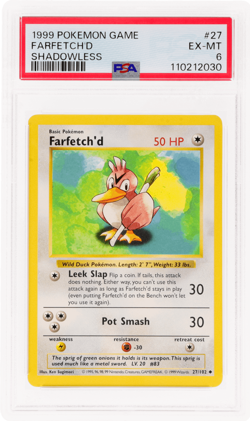 1999 Pokemon Base Set Farfetch'D Shadowless #27 PSA 6 - Image 1