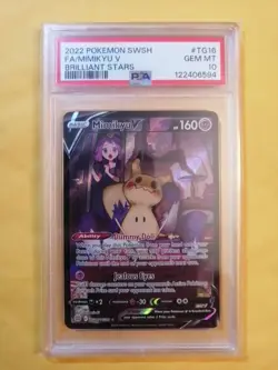 2022 POKEMON SWORD & SHIELD BRILLIANT STARS #TG16 FULL ART/MIMIKYU V PSA 10 - Image 1
