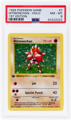 1999 Pokemon Base Set Hitmonchan Holo 1st Edition #7 PSA 8 - Image 1