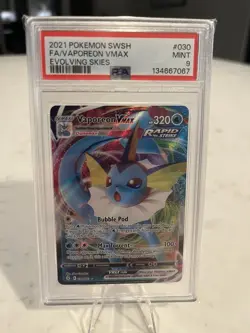 Pokemon TCG Evolving Skies Vaporeon VMAX Ultra Rare 030/203 PSA 9 - Image 1