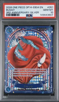 2026 ONE PIECE OP14-EB04-THE AZURE SEA'S SEVEN 3RD ANV-SILVER #051 BUGGY PSA 10 - Image 1