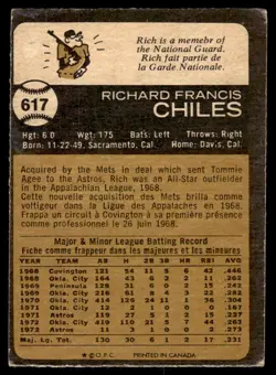 1973 O-Pee-Chee Rich Chiles New York Mets #617 R50 - Image 2