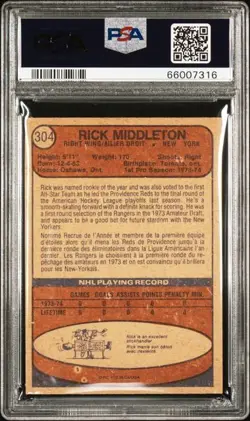 1974-75 O-PEE-CHEE HOCKEY 🔥 #304 RICK MIDDLETON NEW YORK RANGERS ROOKIE (EX) RC - Image 2