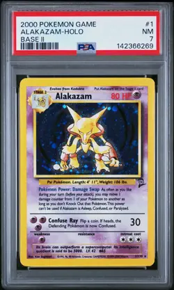 2000 Pokemon Base Set 2: Holo Alakazam #1 PSA 7 - Image 1