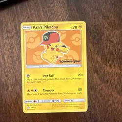 Pokemon Ash's Pikachu SM110 Promo Card 2017 Basic Iron Tail Thunder Regular - Image 1