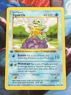1st Edition Base Set Shadowless Squirtle 63/102 - English Vintage Pokemon Card - Image 1