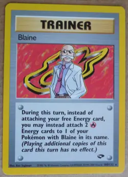 Blaine 100/132 Rare Gym Challenge Non-Holo Trainer Pokemon NM/LP - Image 1
