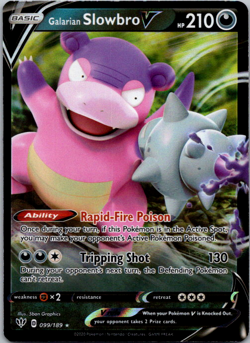 Galarian Slowbro V - 099/189 - Pokemon Darkness Ablaze Sword Shield Rare Card NM - Image 1