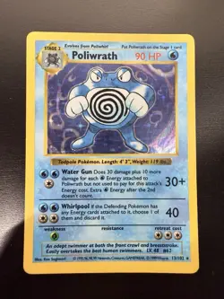 Pokemon Poliwrath Base Set Shadowless Holo 90 HP 013/102 English Card - Image 1