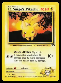 Lt. Surge's Pikachu 84/132 Common Gym Challenge Pokemon Card - Image 1