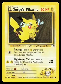 Lt. Surge's Pikachu 81/132 Common Gym Heroes Pokemon Card - Image 1