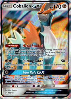 Cobalion GX - 106/181 - Pokemon Team Up Sun & Moon Ultra Rare Card NM - Image 1