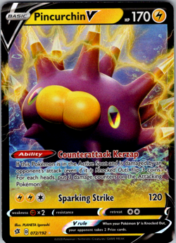 Pincurchin V - 072/192 - Pokemon Rebel Clash Sword & Shield Ultra Rare Card NM - Image 1