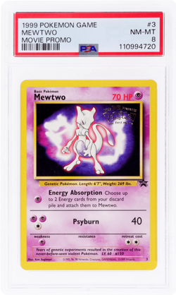 1999 Pokemon Black Star Promo Mewtwo Mewtwo Strikes Back #3 PSA 8 - Image 1