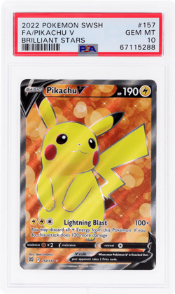 2022 Pokemon Sword and Shield Brilliant Stars Pikachu V #157 PSA 10 - Image 1