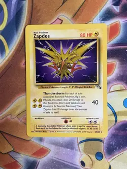 Zapdos 30/62 Unlimited Non Holo Vintage Pokemon Rare Fossil 1999 Card HP - Image 1
