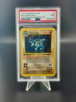 1999 POKEMON BASE SET 1ST EDITION-SHADOWLESS #8 MACHAMP-HOLO PSA 9 - Image 1