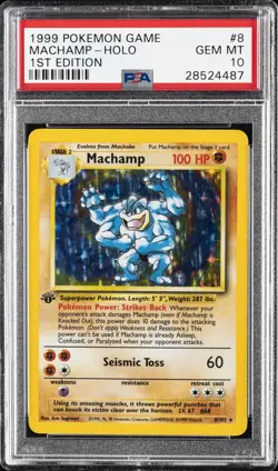 1999 POKEMON BASE SET 1ST EDITION #8 MACHAMP-HOLO PSA 10 - Image 1