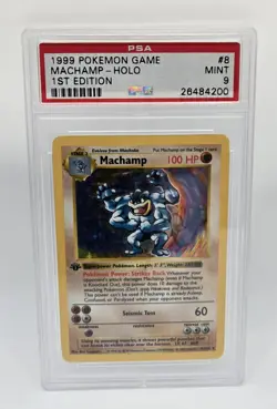 1999 POKEMON BASE SET 1ST EDITION-SHADOWLESS #8 MACHAMP-HOLO PSA 9 Old Label - Image 1