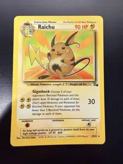 Pokemon Raichu Fossil Rare Regular 90 HP Unlimited 29/62 English Card - Image 1