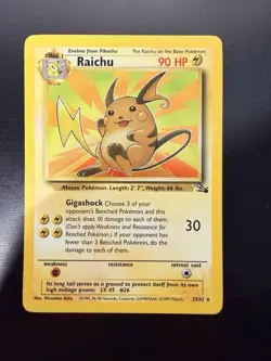 Pokemon Raichu Fossil Rare Regular 90 HP 29/62 1999 Unlimited English Card - Image 1