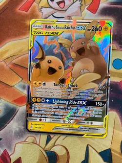 Raichu & Alolan Raichu GX 54/236 Unified Minds Ultra Rare Holo Pokemon Card NM - Image 1