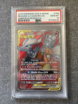 PSA 10 Reshiram & Charizard GX Pokemon Unbroken Bonds Full Art Tag Team #194 - Image 3