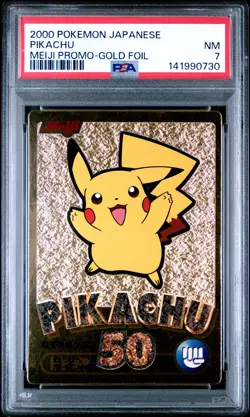 2000 POKEMON JPN MEIJI PROMO GOLD FOIL PIKACHU PSA 7 - Image 1