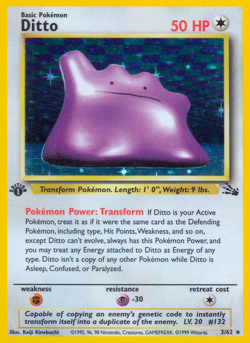 DITTO 3/62 HOLO RARE FOSSIL POKEMON - Image 1