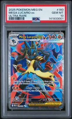 PSA 10 MEGA LUCARIO EX 160/132 ULTRA RARE MEGA EVOLUTION POKEMON - Image 1