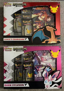 Pokemon Celebration Lance's Charizard V & Dark Sylveon V Collection Boxes Sealed - Image 1