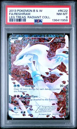 2013 POKEMON B&W LEGEND TREASURES RADIANT COLL #RC22 FULL ART/RESHIRAM PSA 8 - Image 1