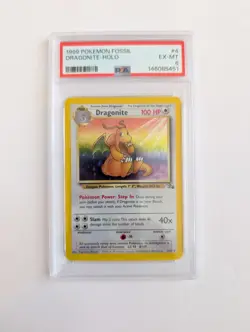 1999 POKEMON FOSSIL #4 DRAGONITE-HOLO PSA 6 - Image 1