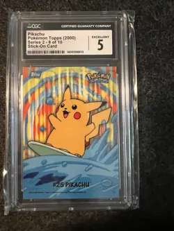 Pokemon Topps Series 2 Pikachu Stick-On-Card CGC 5 - Image 1